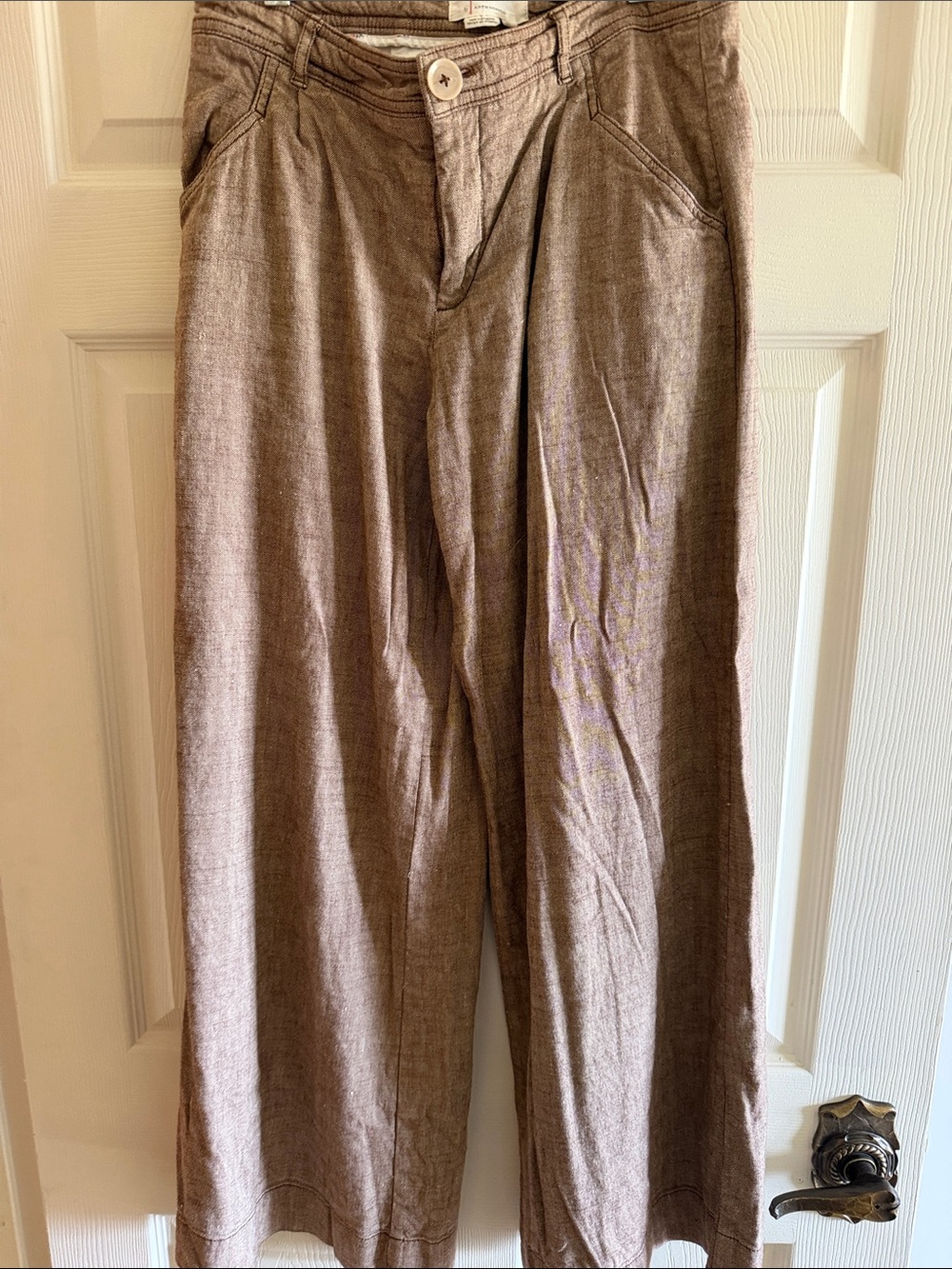 Anthropologie Wide-Leg Linen-Blend Pants in Brown